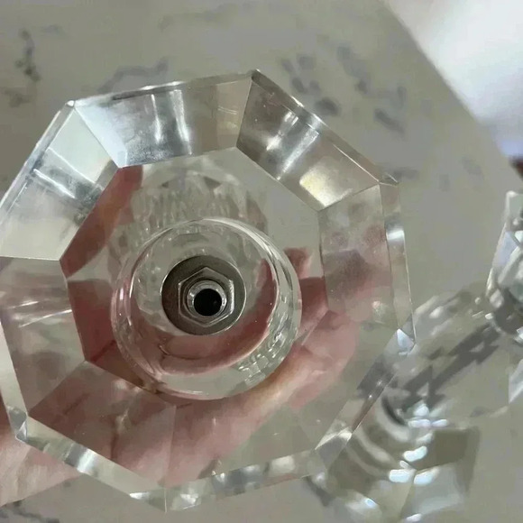 Mid Century Post House Faceted Pair of Crystal Candlesticks - Picture 6 of 8